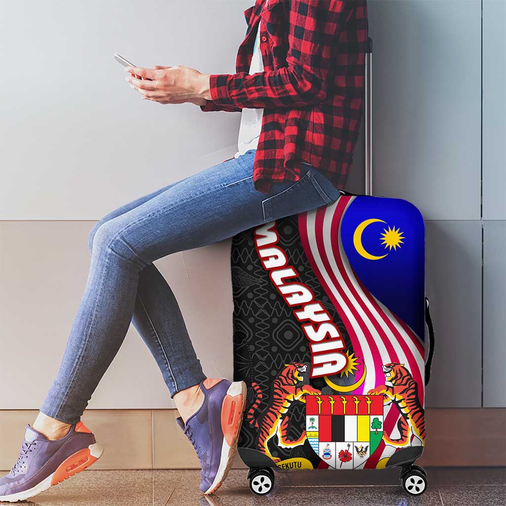 Malaysia Coat of Arms Luggage Cover with National Flag and Black Batik Pattern TS04