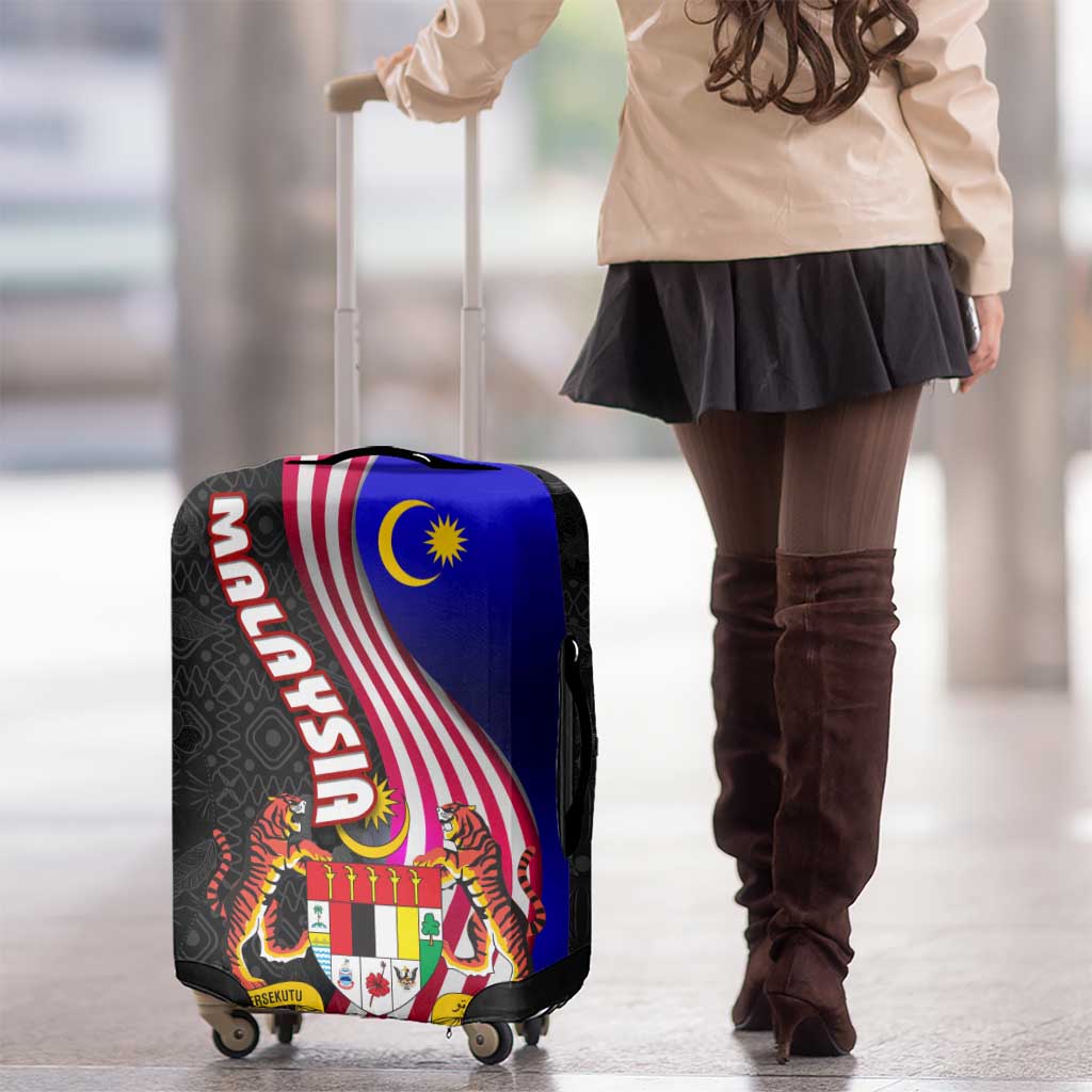 Malaysia Coat of Arms Luggage Cover with National Flag and Black Batik Pattern TS04