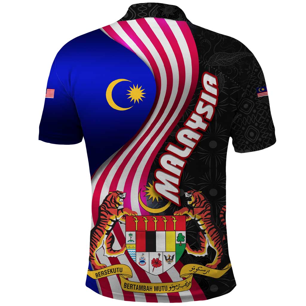 Malaysia Coat of Arms Polo Shirt with National Flag and Black Batik Pattern TS04