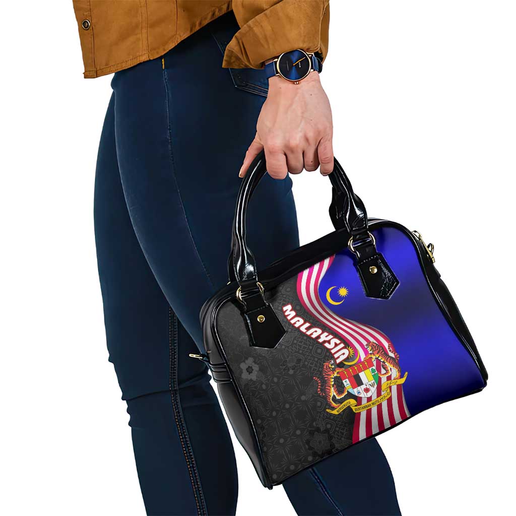 Malaysia Coat of Arms Shoulder Handbag with National Flag and Black Batik Pattern TS04