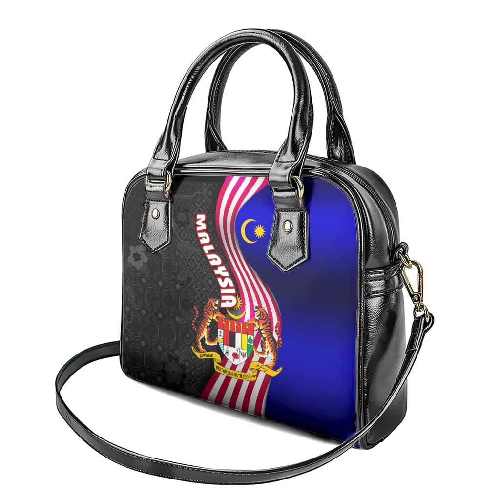 Malaysia Coat of Arms Shoulder Handbag with National Flag and Black Batik Pattern TS04