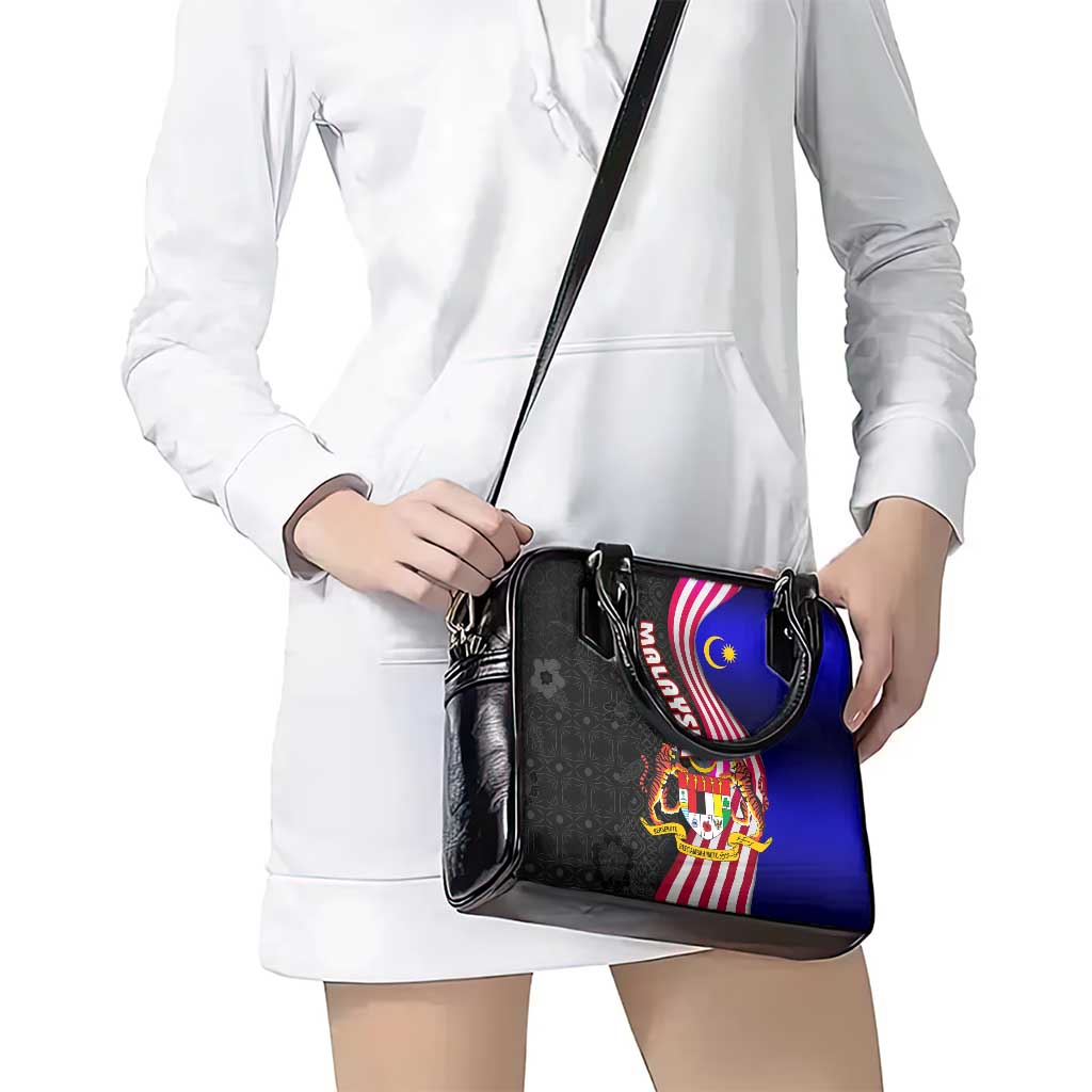 Malaysia Coat of Arms Shoulder Handbag with National Flag and Black Batik Pattern TS04