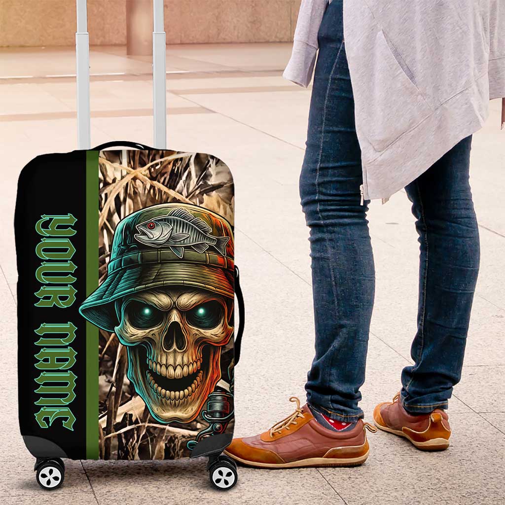 Personalized Fish Reaper Skull Luggage Cover Camouflage Background and Fishing Rod Graphic Design TS04