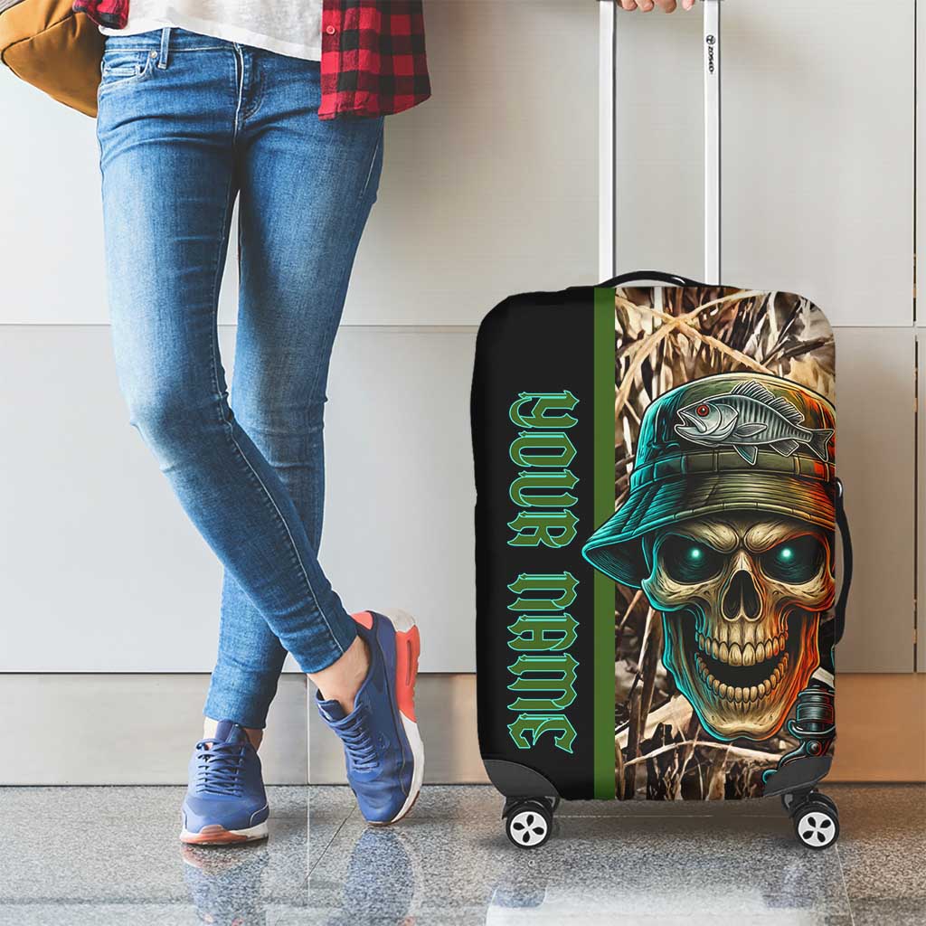 Personalized Fish Reaper Skull Luggage Cover Camouflage Background and Fishing Rod Graphic Design TS04