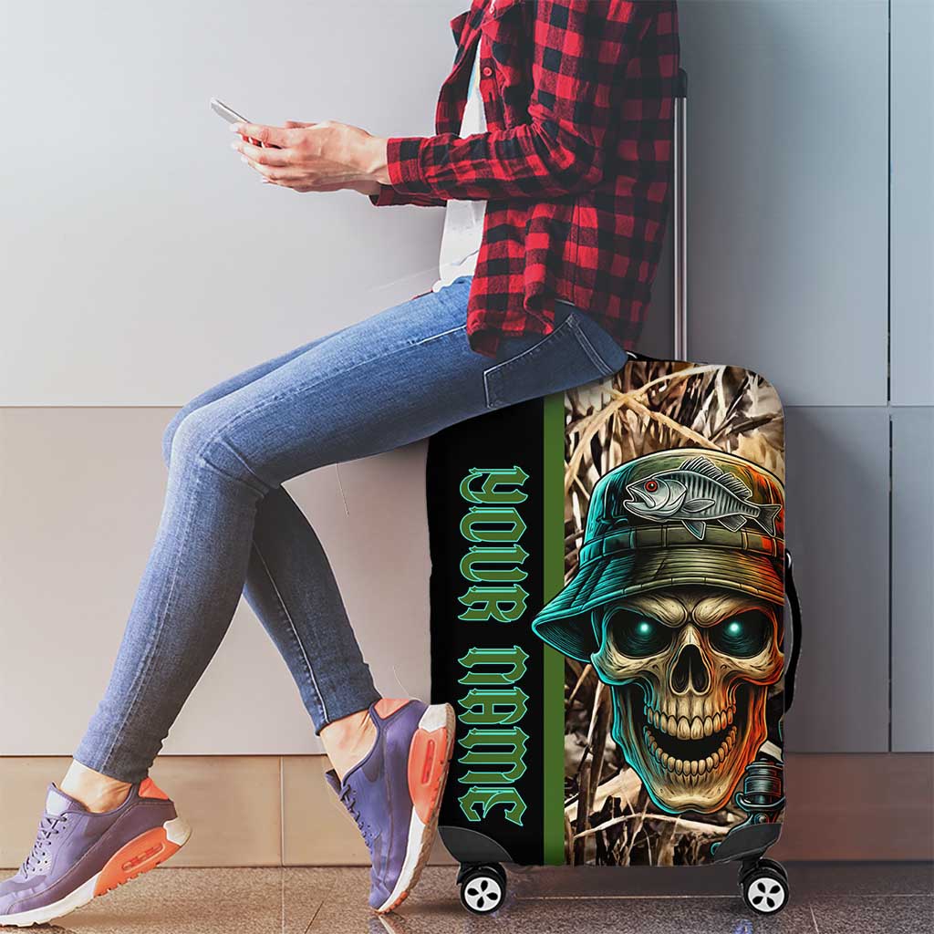 Personalized Fish Reaper Skull Luggage Cover Camouflage Background and Fishing Rod Graphic Design TS04