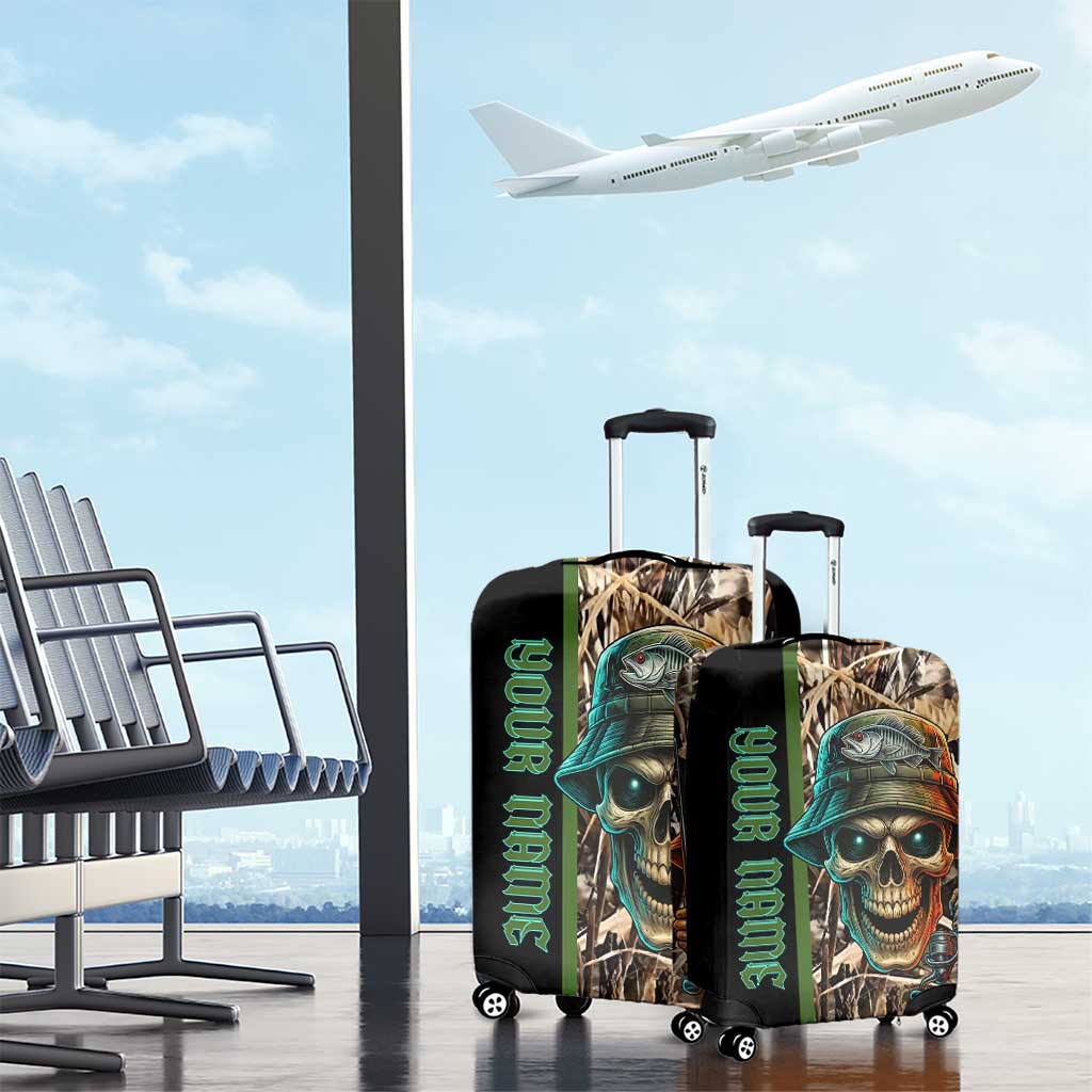 Personalized Fish Reaper Skull Luggage Cover Camouflage Background and Fishing Rod Graphic Design TS04