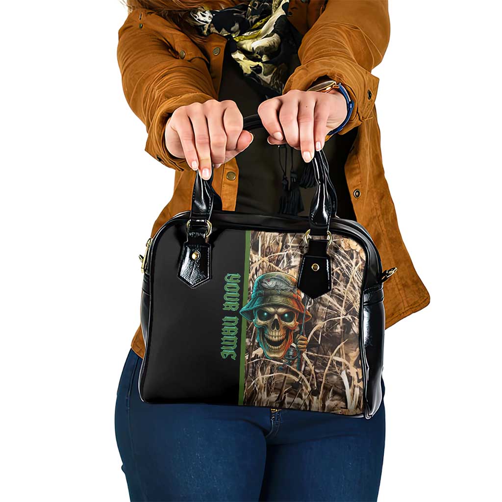 Personalized Fish Reaper Skull Shoulder Handbag Camouflage Background and Fishing Rod Graphic Design TS04