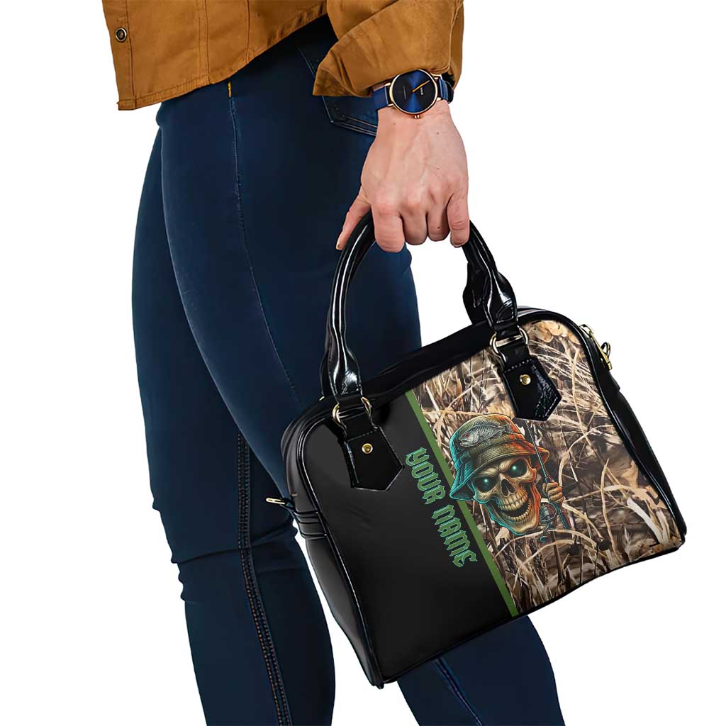 Personalized Fish Reaper Skull Shoulder Handbag Camouflage Background and Fishing Rod Graphic Design TS04
