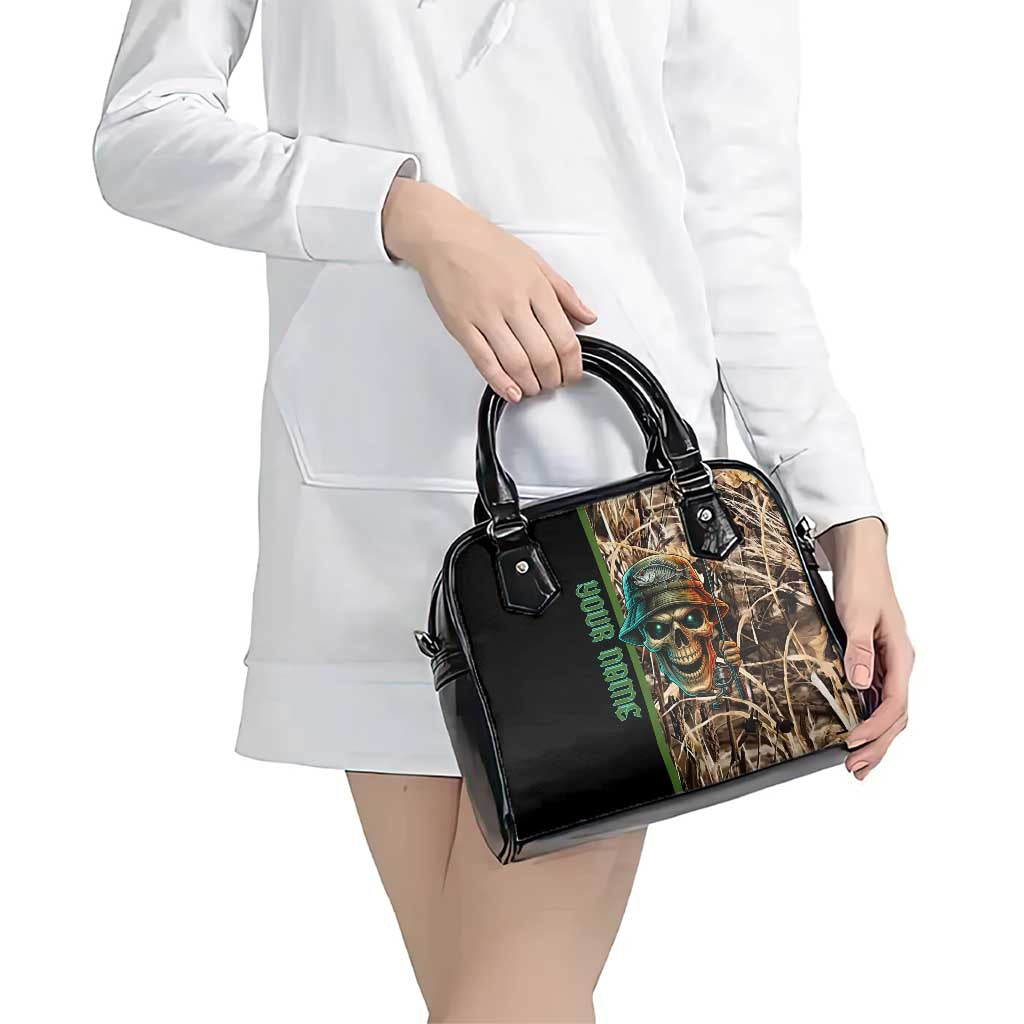 Personalized Fish Reaper Skull Shoulder Handbag Camouflage Background and Fishing Rod Graphic Design TS04