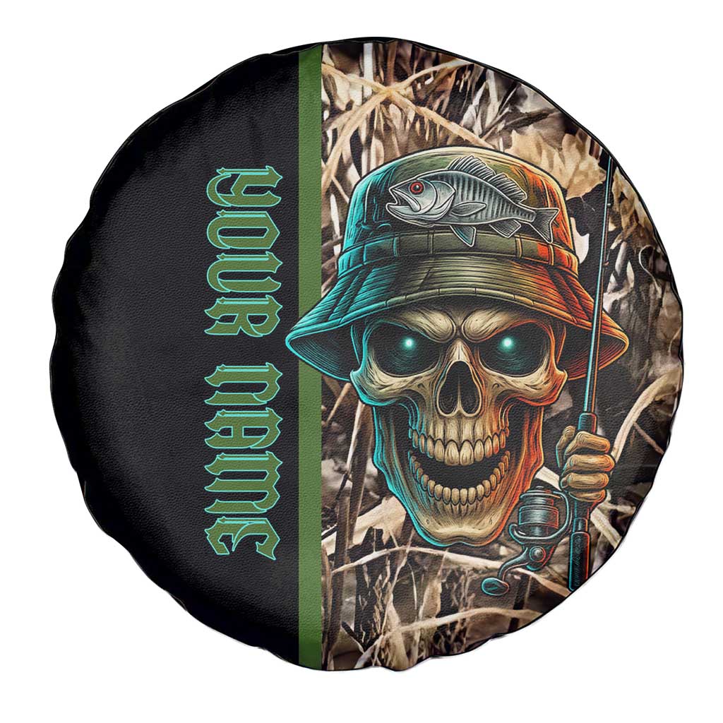 Personalized Fish Reaper Skull Spare Tire Cover Camouflage Background and Fishing Rod Graphic Design TS04