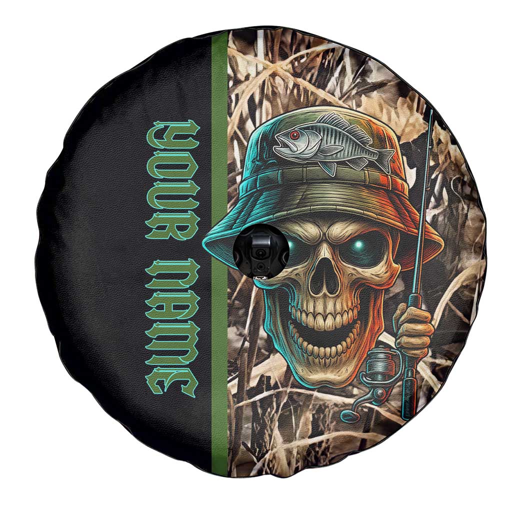Personalized Fish Reaper Skull Spare Tire Cover Camouflage Background and Fishing Rod Graphic Design TS04