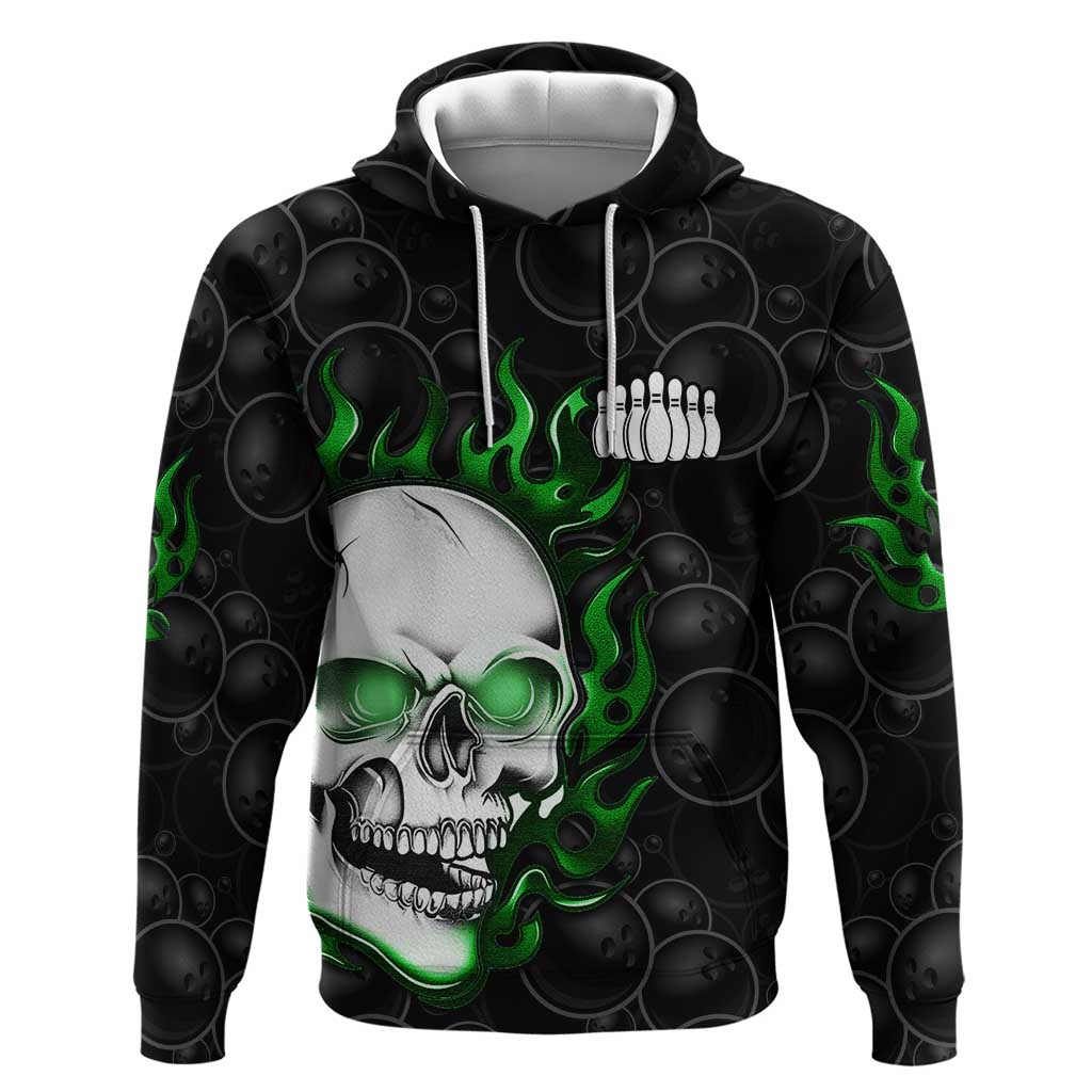 Personalized Skull Bowling Hoodie Green Flame Skull TS04