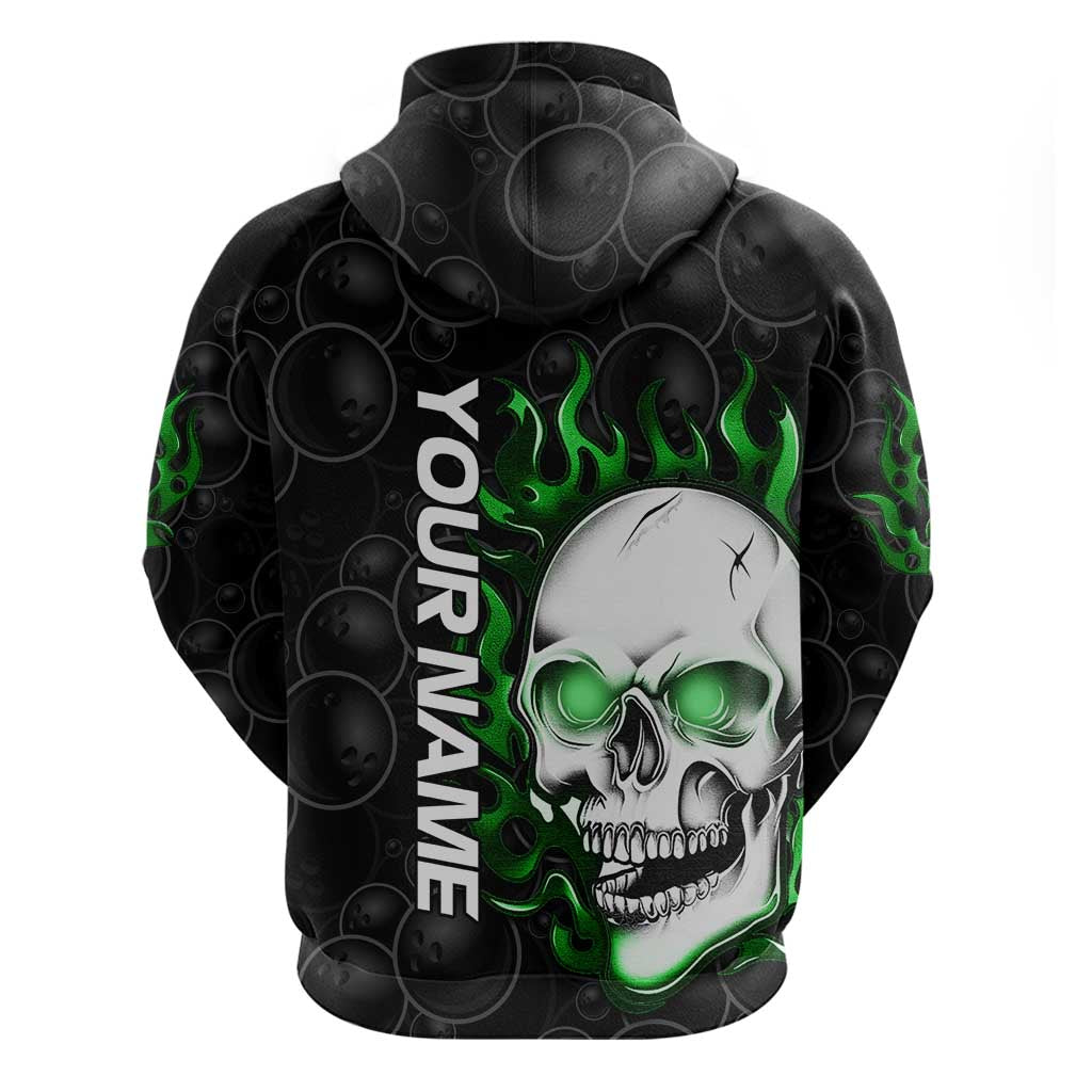 Personalized Skull Bowling Hoodie Green Flame Skull TS04
