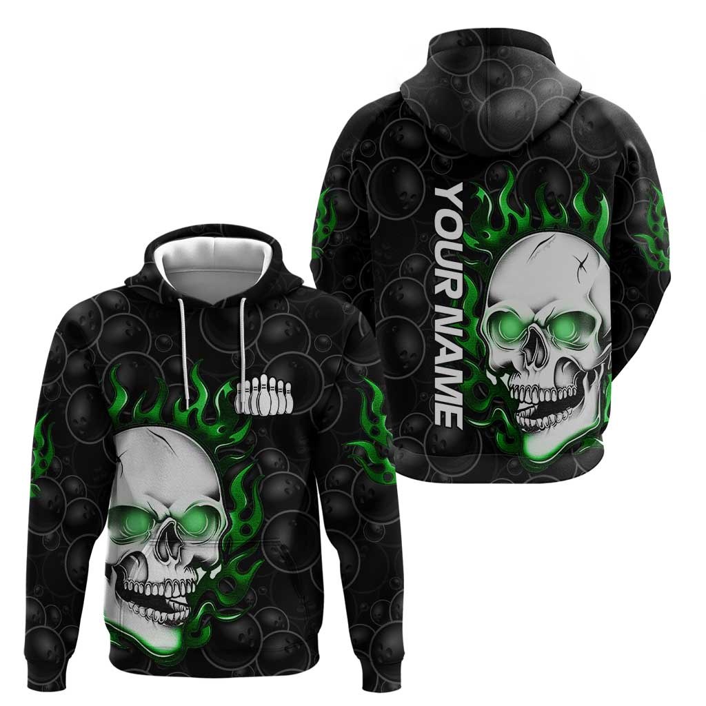 Personalized Skull Bowling Hoodie Green Flame Skull TS04
