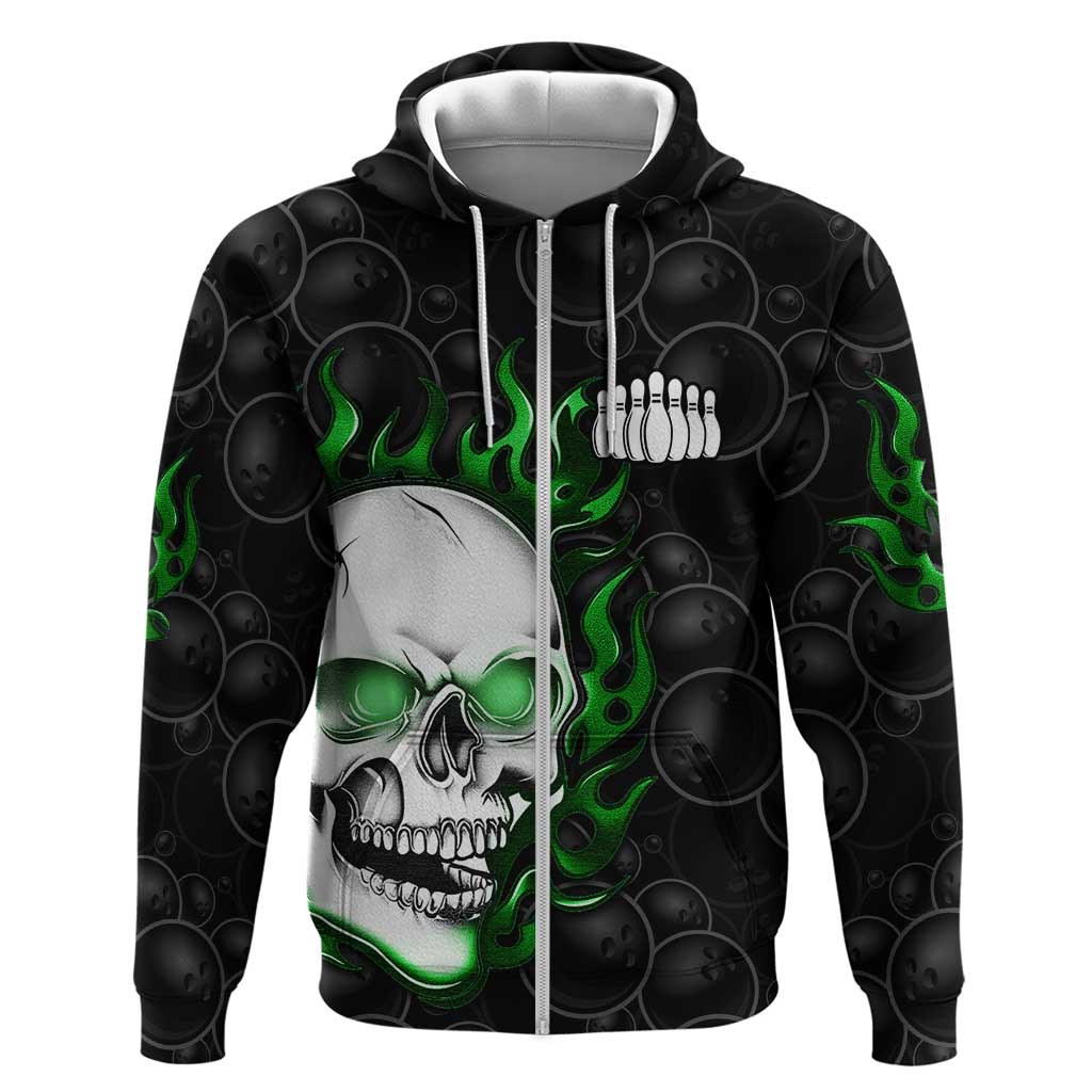 Personalized Skull Bowling Hoodie Green Flame Skull TS04
