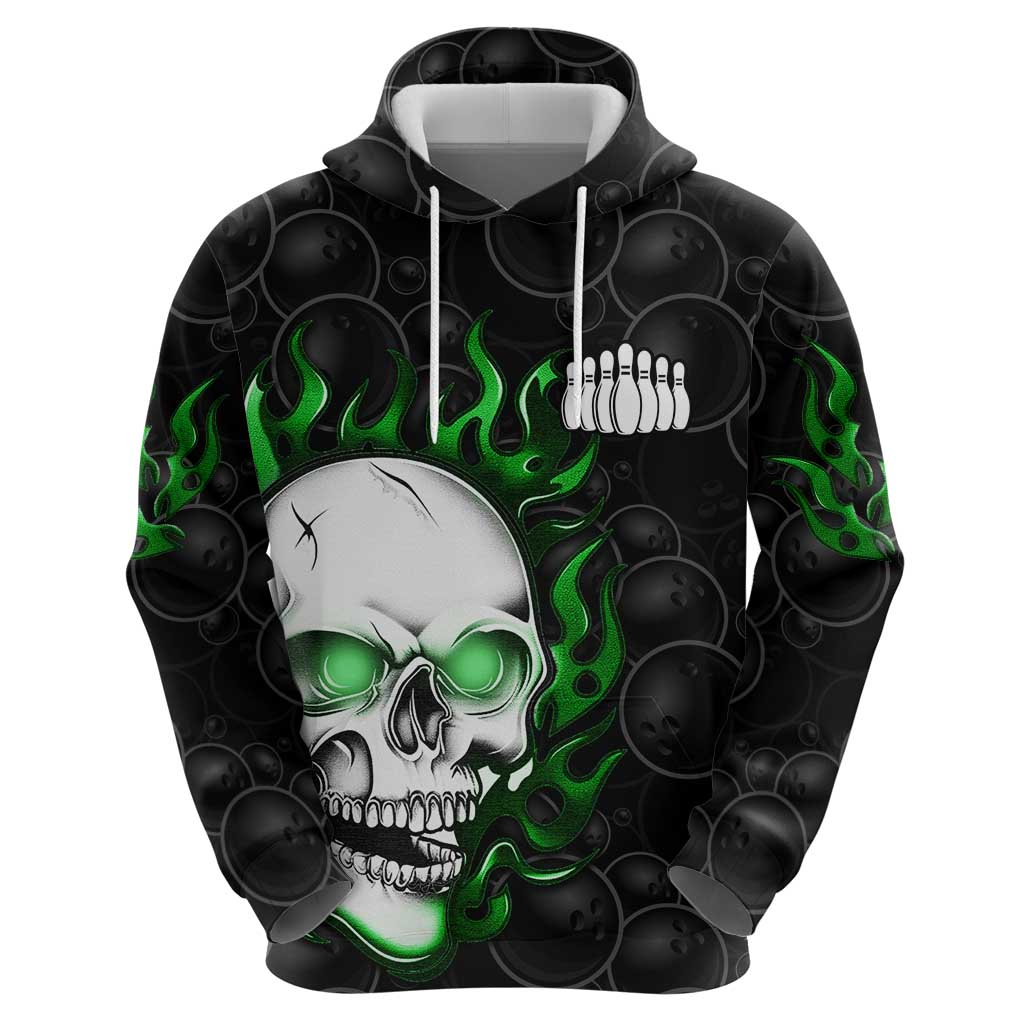 Personalized Skull Bowling Hoodie Green Flame Skull TS04