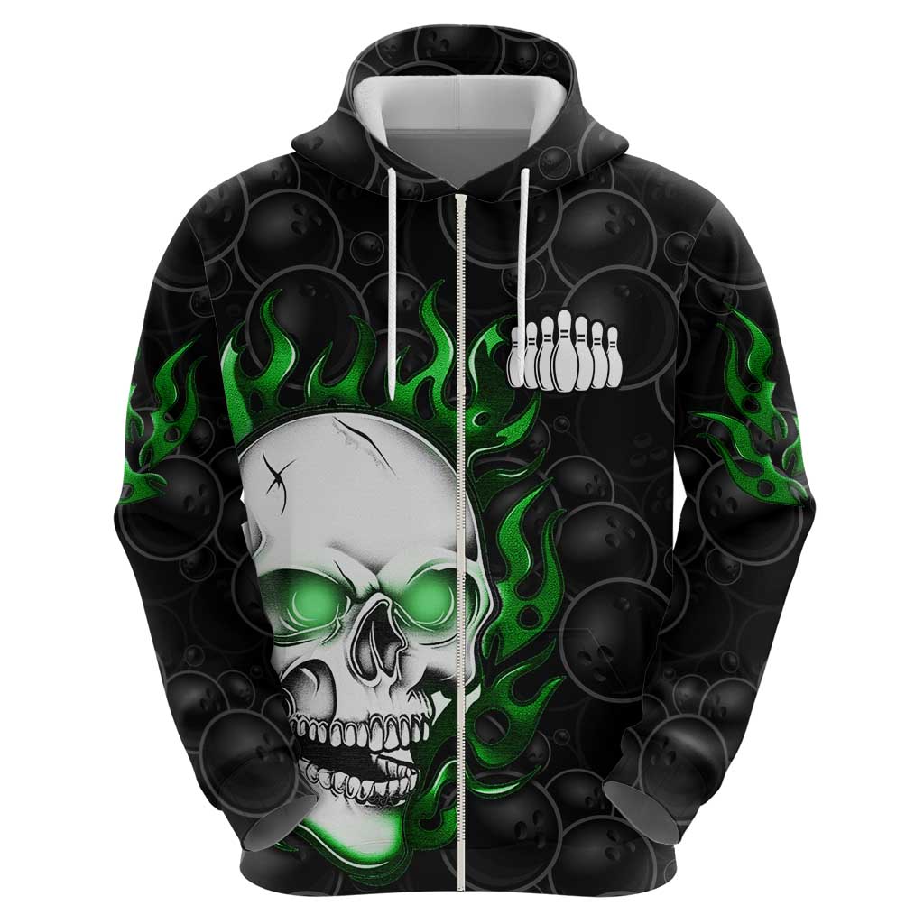 Personalized Skull Bowling Hoodie Green Flame Skull TS04