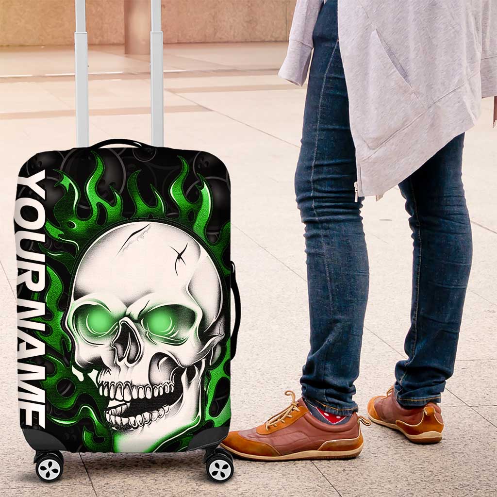 Personalized Skull Bowling Luggage Cover Green Flame Skull TS04