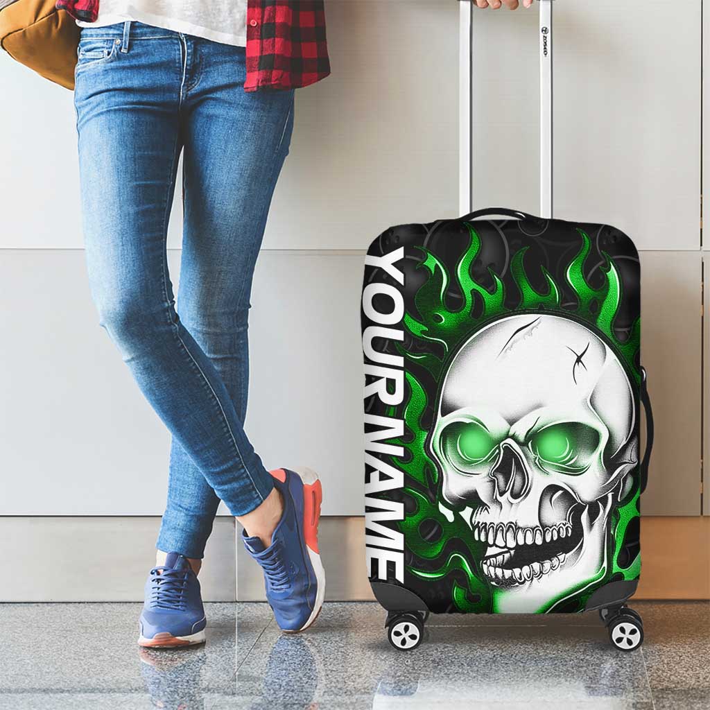 Personalized Skull Bowling Luggage Cover Green Flame Skull TS04