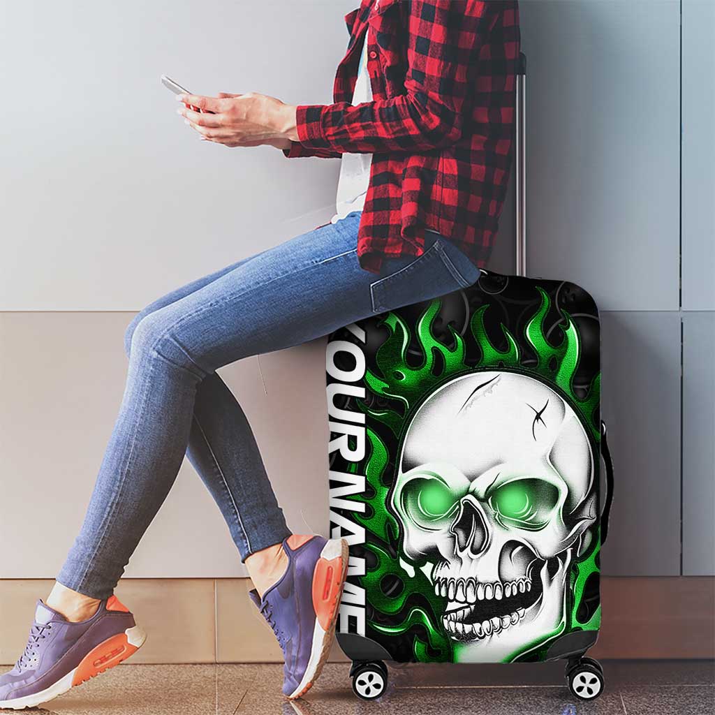 Personalized Skull Bowling Luggage Cover Green Flame Skull TS04