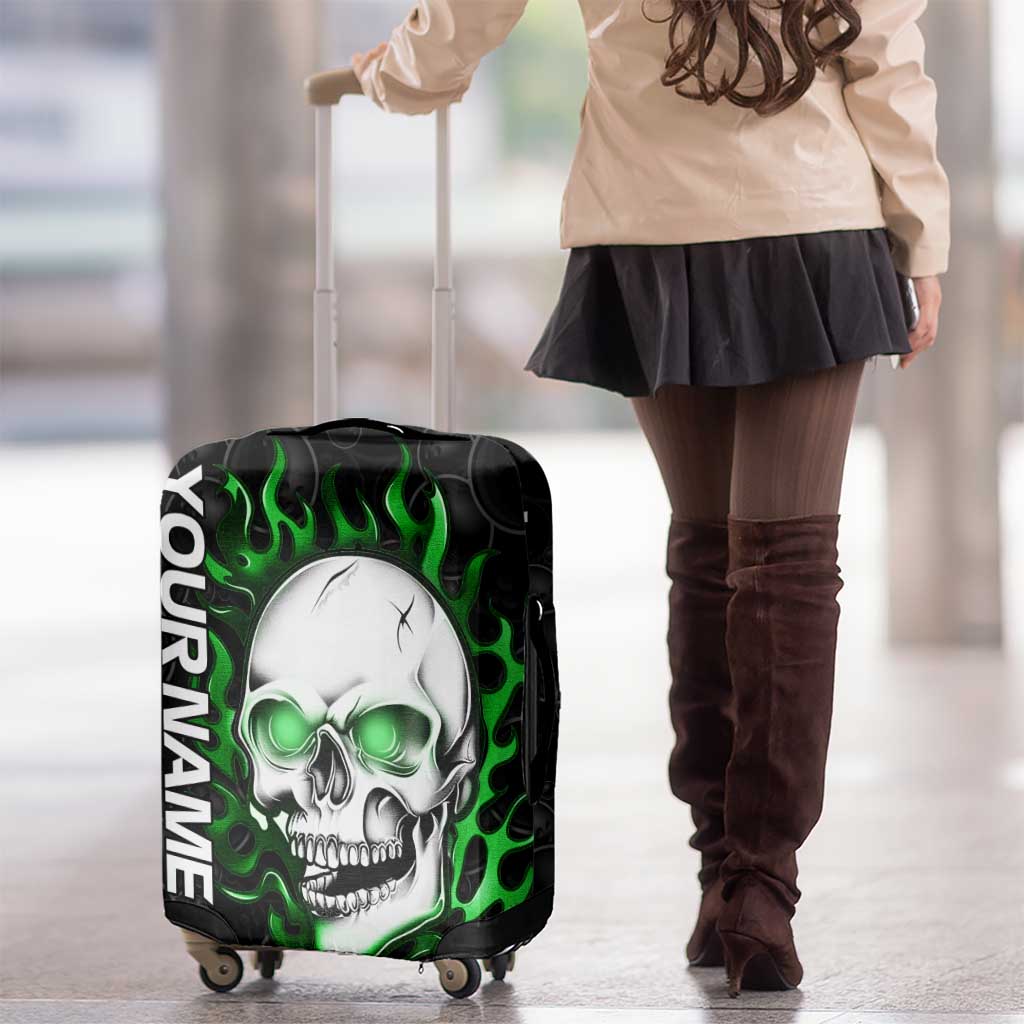 Personalized Skull Bowling Luggage Cover Green Flame Skull TS04