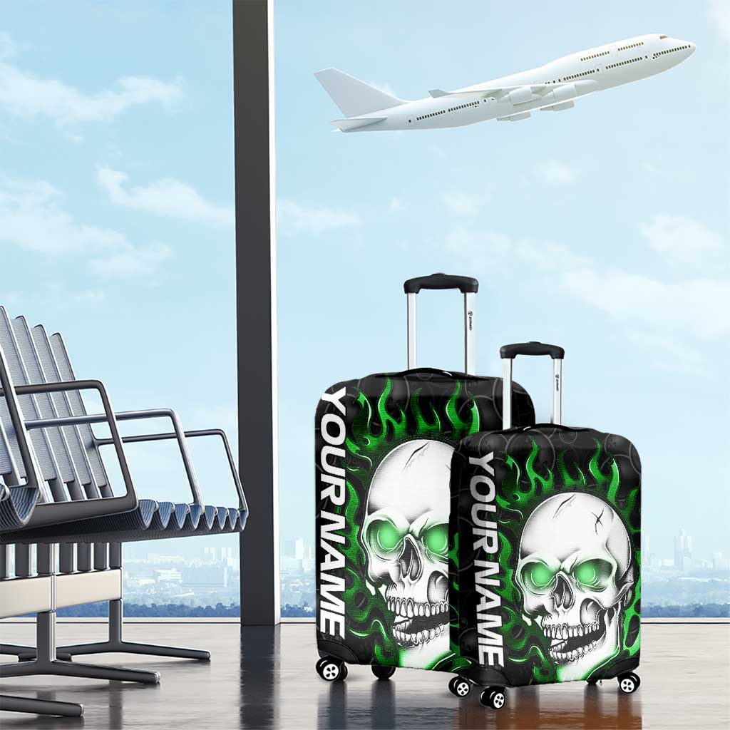 Personalized Skull Bowling Luggage Cover Green Flame Skull TS04