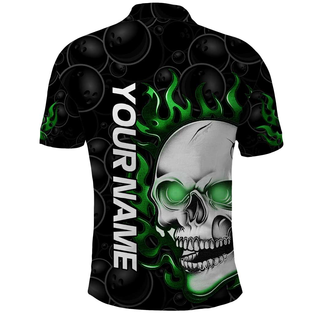 Personalized Skull Bowling Polo Shirt Green Flame Skull TS04