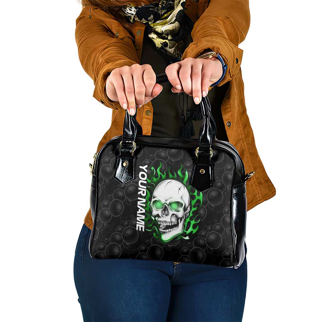 Personalized Skull Bowling Shoulder Handbag Green Flame Skull TS04