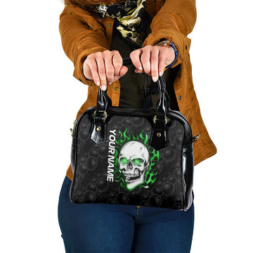Personalized Skull Bowling Shoulder Handbag Green Flame Skull TS04