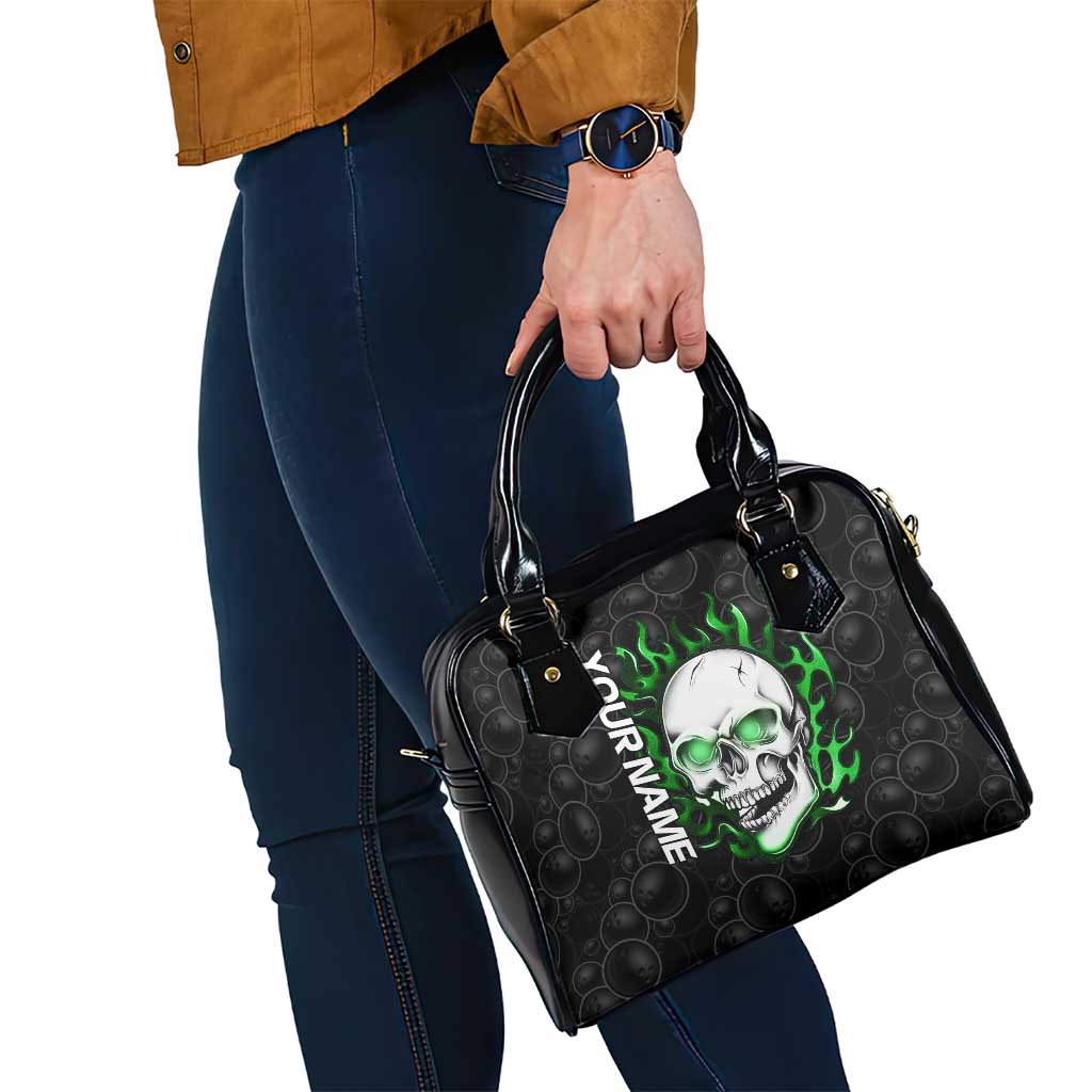 Personalized Skull Bowling Shoulder Handbag Green Flame Skull TS04
