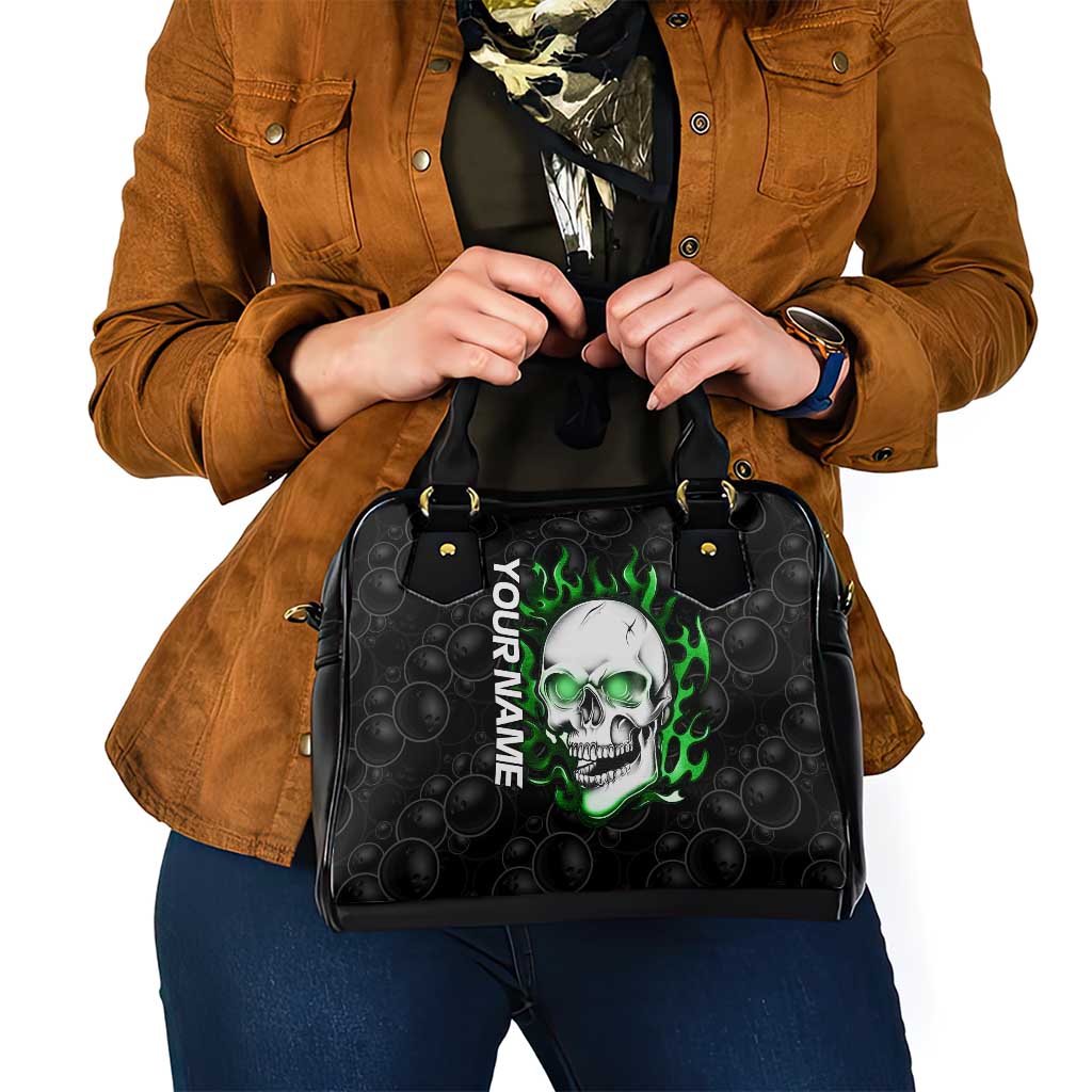 Personalized Skull Bowling Shoulder Handbag Green Flame Skull TS04