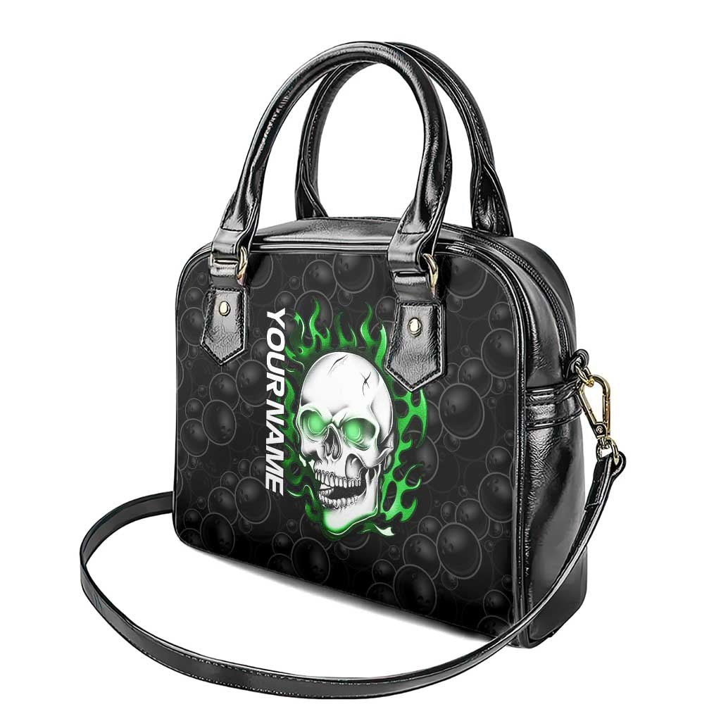 Personalized Skull Bowling Shoulder Handbag Green Flame Skull TS04