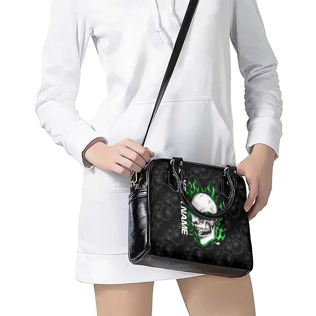 Personalized Skull Bowling Shoulder Handbag Green Flame Skull TS04