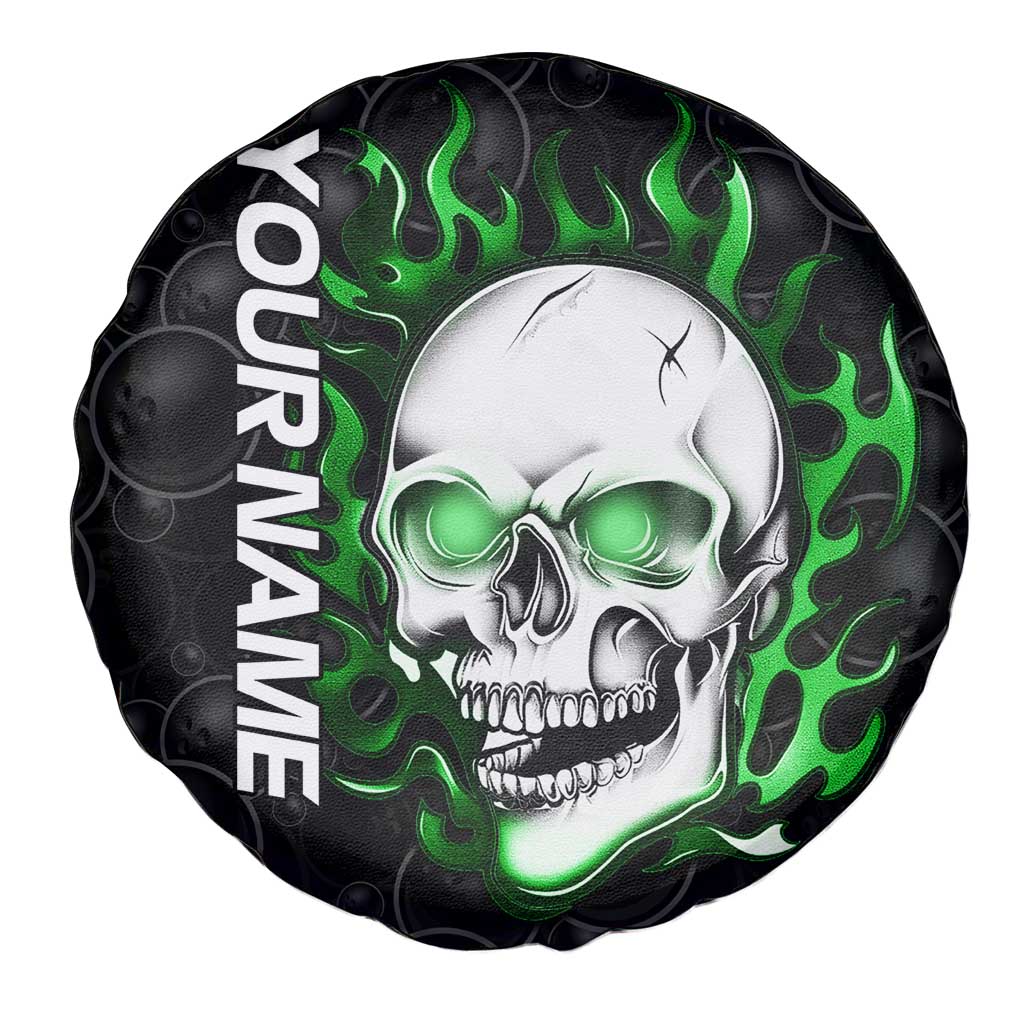 Personalized Skull Bowling Spare Tire Cover Green Flame Skull TS04