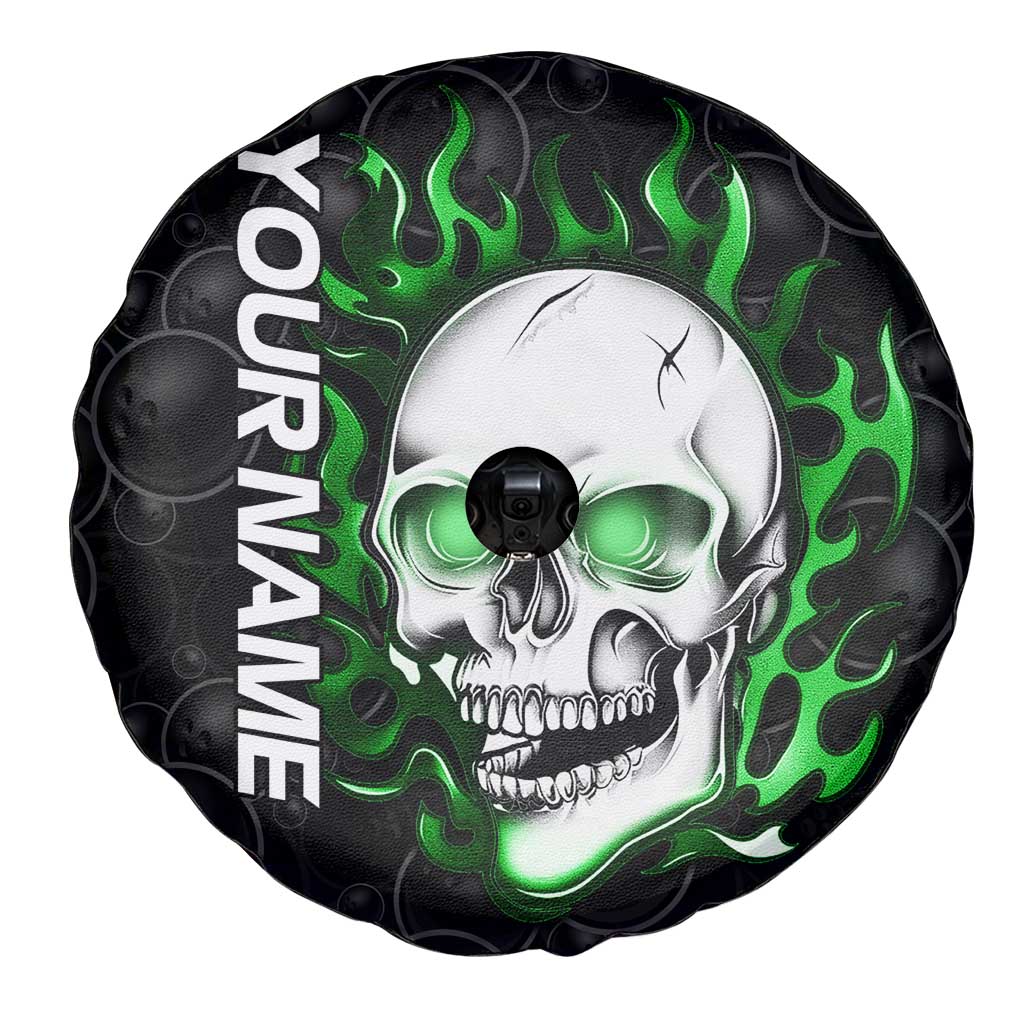 Personalized Skull Bowling Spare Tire Cover Green Flame Skull TS04