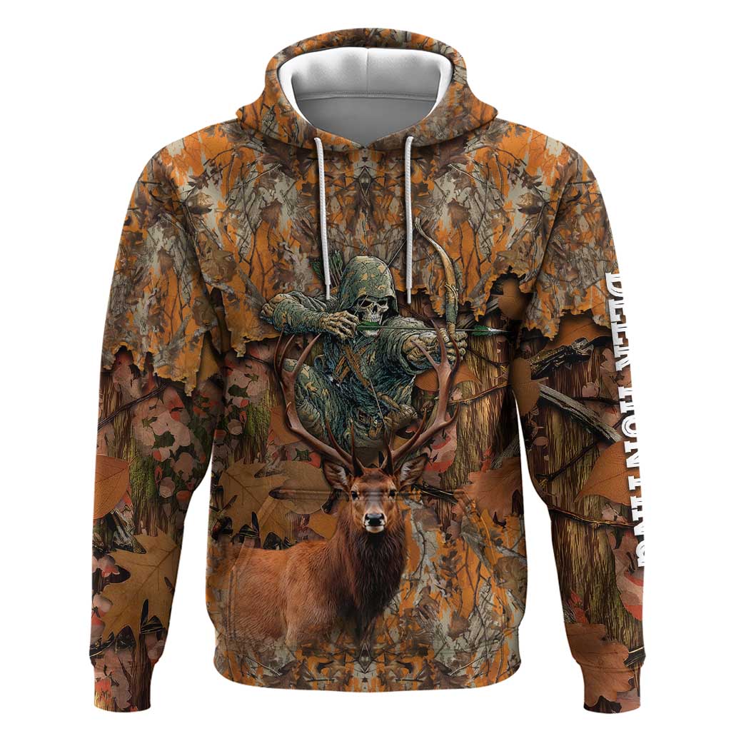 Custom Deer Hunting Hoodie Big Game Camo Forest Design and Skeleton Archer TS04