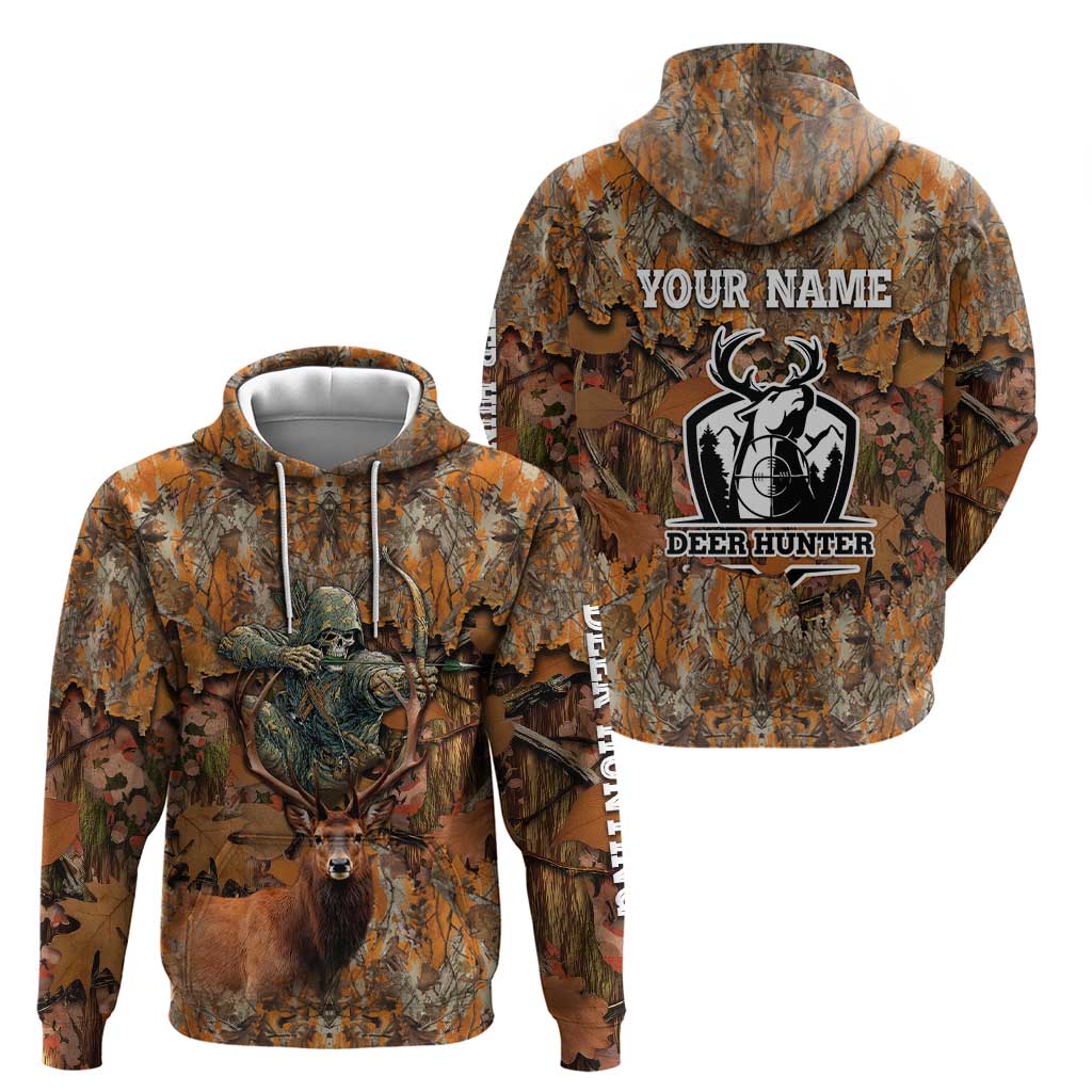 Custom Deer Hunting Hoodie Big Game Camo Forest Design and Skeleton Archer TS04