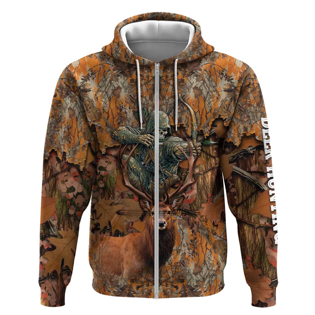 Custom Deer Hunting Hoodie Big Game Camo Forest Design and Skeleton Archer TS04