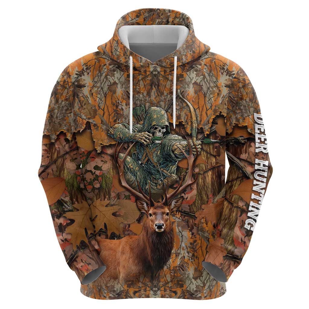 Custom Deer Hunting Hoodie Big Game Camo Forest Design and Skeleton Archer TS04
