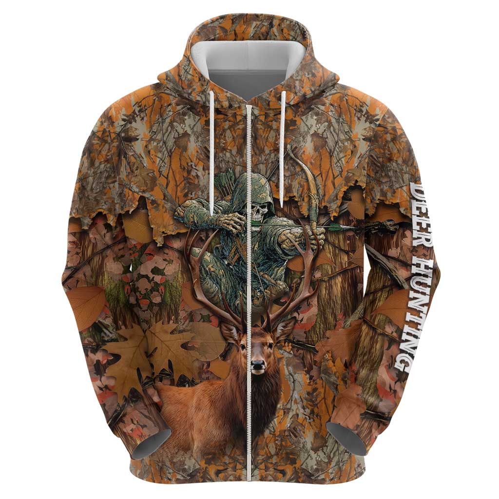 Custom Deer Hunting Hoodie Big Game Camo Forest Design and Skeleton Archer TS04