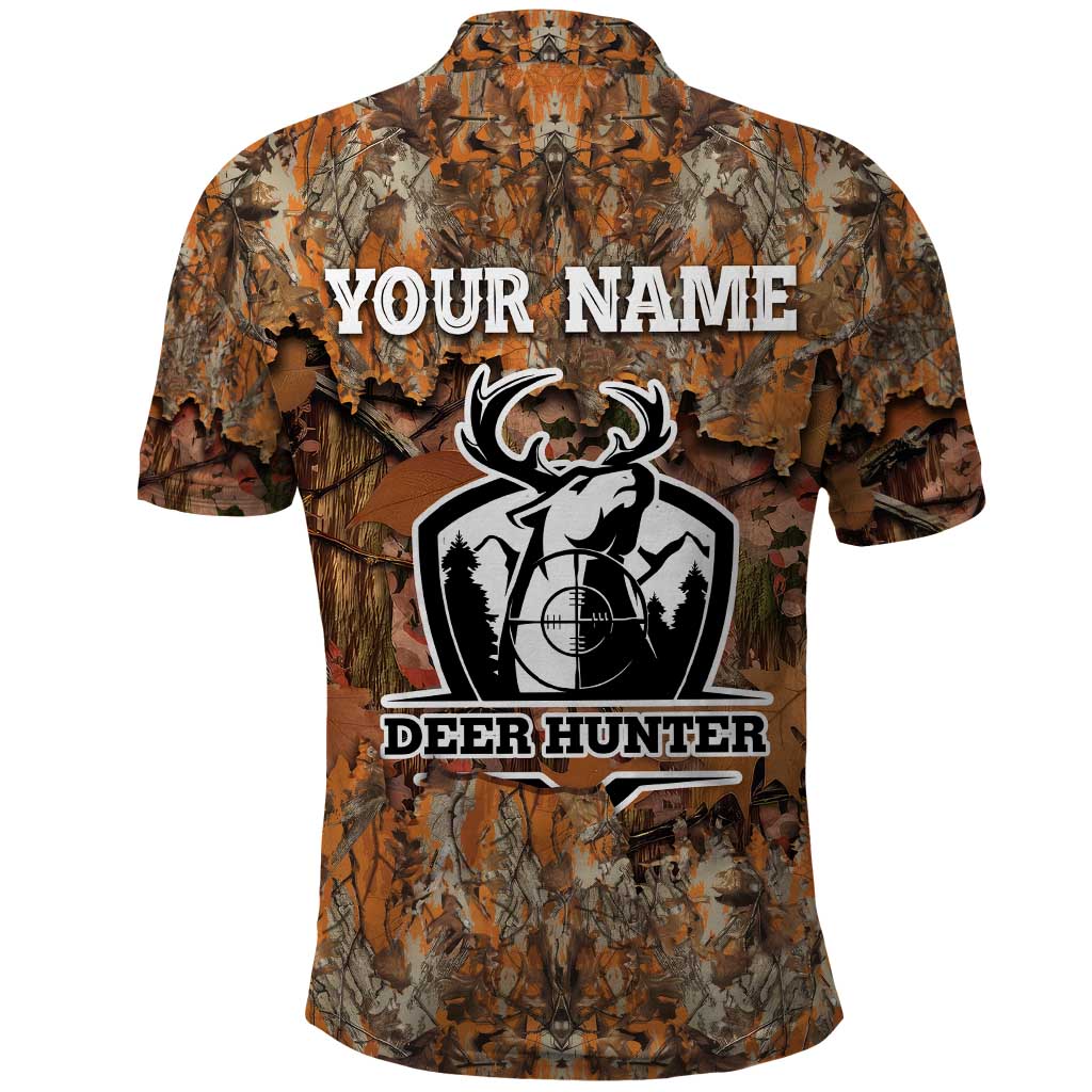Custom Deer Hunting Polo Shirt Big Game Camo Forest Design and Skeleton Archer TS04