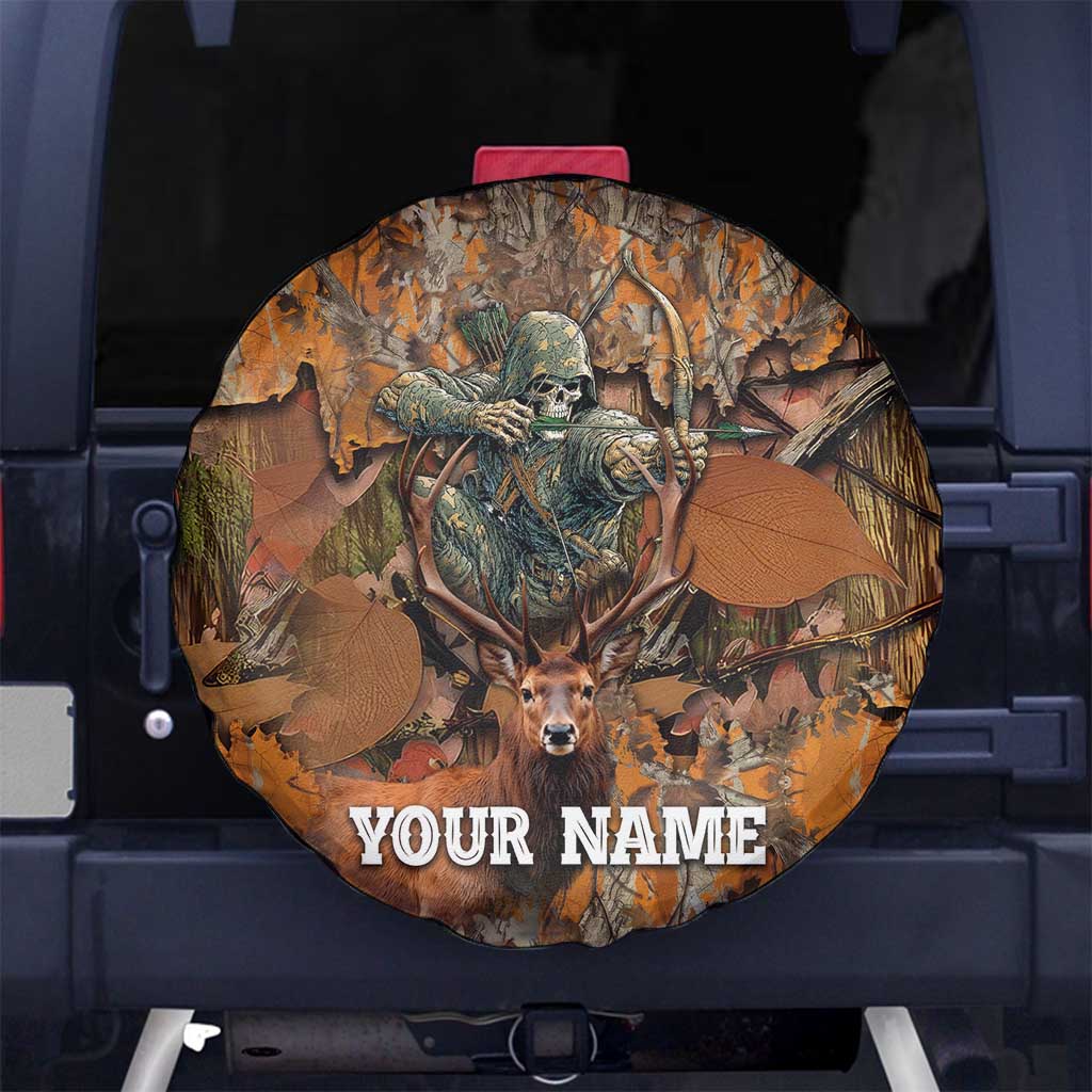 Custom Deer Hunting Spare Tire Cover Big Game Camo Forest Design and Skeleton Archer TS04