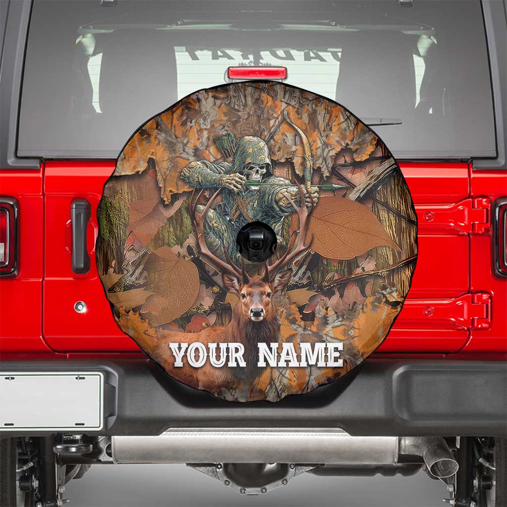 Custom Deer Hunting Spare Tire Cover Big Game Camo Forest Design and Skeleton Archer TS04