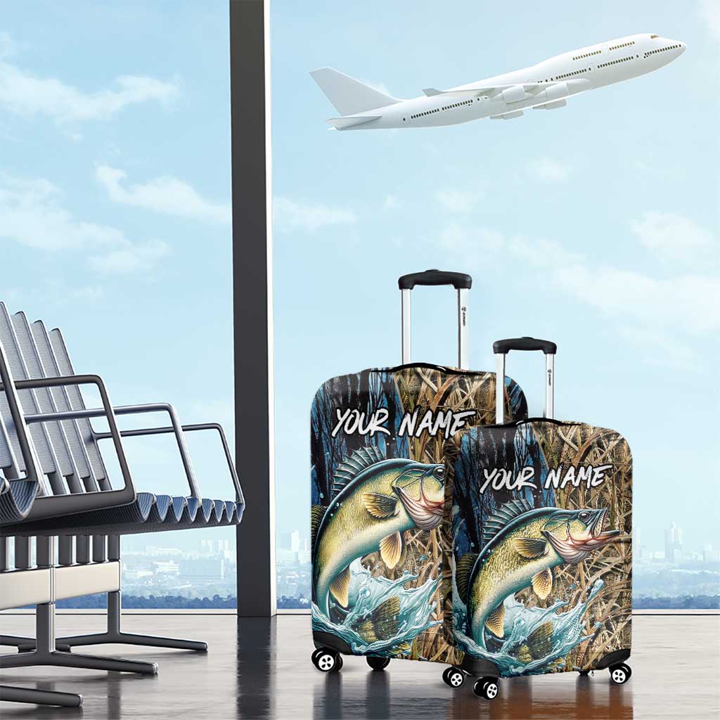 Personalized Walleye Splash Luggage Cover Camo Reeds and Night Forest Fishing Theme TS04