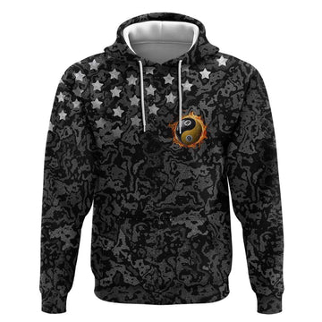 Personalized Yin Yang Billiards Hoodie 8 Ball and 9 Ball in Fiery Black Camo Pattern TS04
