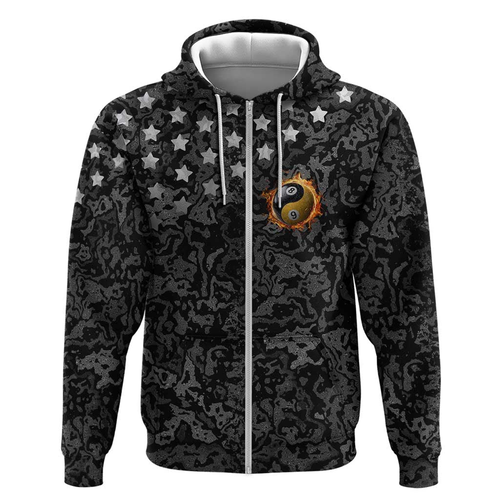 Personalized Yin Yang Billiards Hoodie 8 Ball and 9 Ball in Fiery Black Camo Pattern TS04