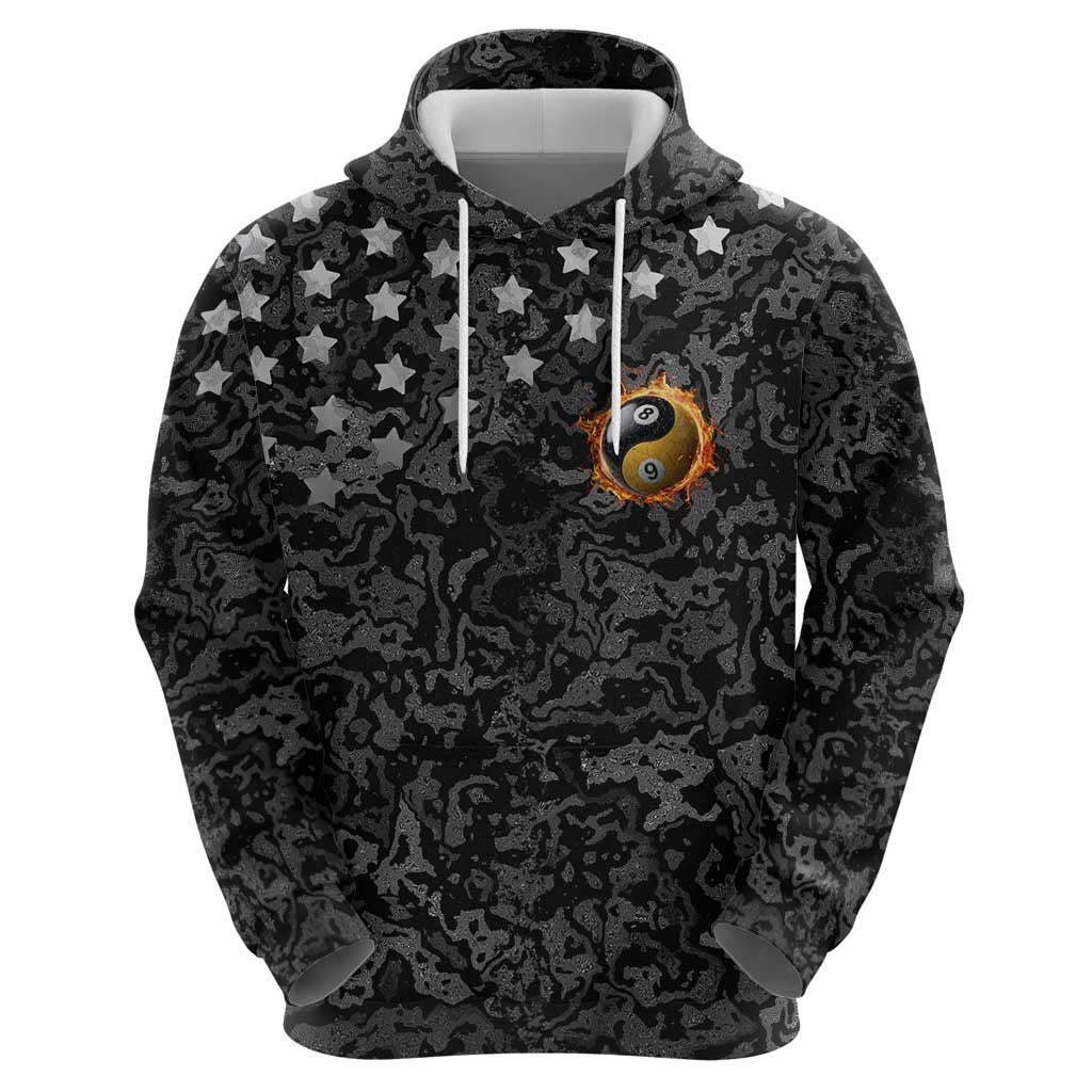 Personalized Yin Yang Billiards Hoodie 8 Ball and 9 Ball in Fiery Black Camo Pattern TS04