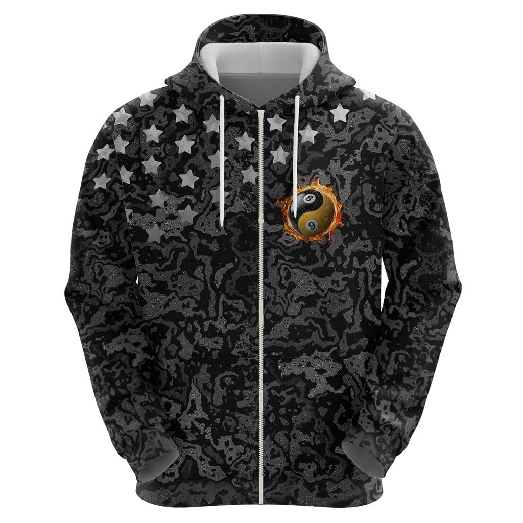Personalized Yin Yang Billiards Hoodie 8 Ball and 9 Ball in Fiery Black Camo Pattern TS04
