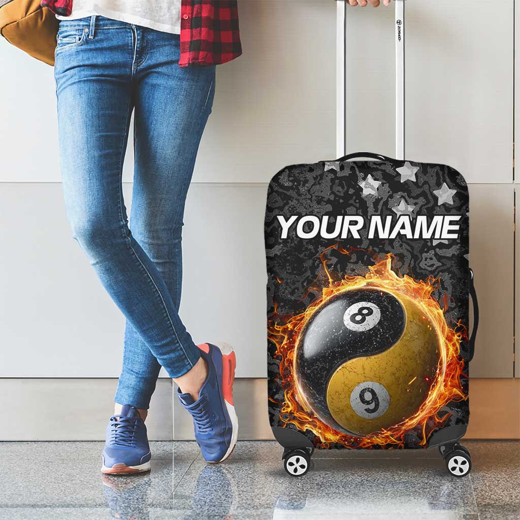Personalized Yin Yang Billiards Luggage Cover 8 Ball and 9 Ball in Fiery Black Camo Pattern TS04