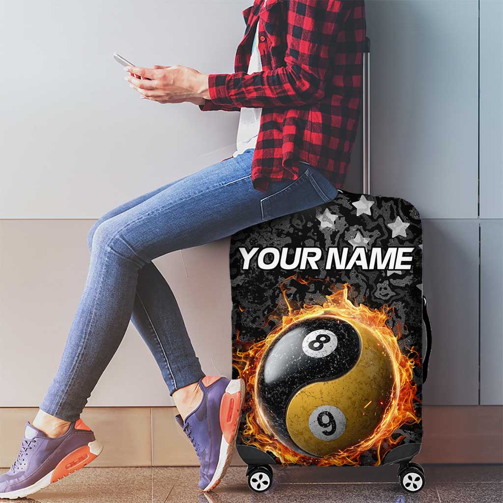 Personalized Yin Yang Billiards Luggage Cover 8 Ball and 9 Ball in Fiery Black Camo Pattern TS04